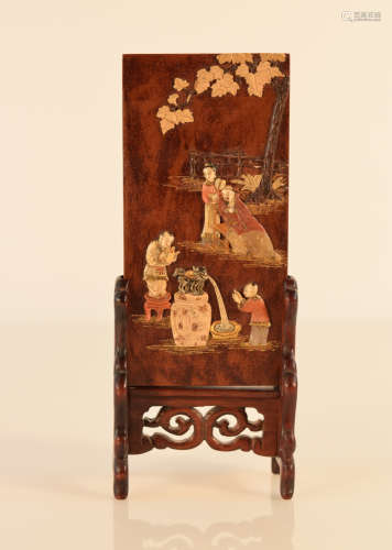 Chinese Scholar Ink Screen with Soapstone Inlay