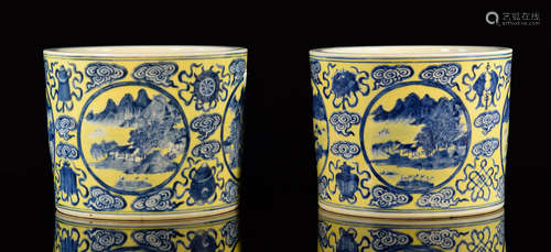 Pair Chinese Yellow Ground Porcelain Planters