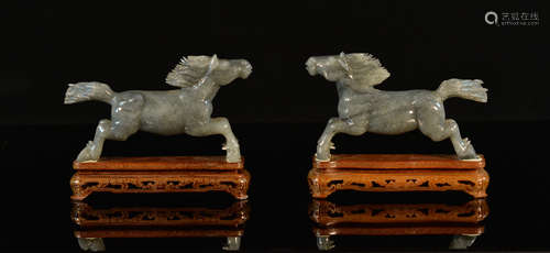 Pair of Chinese Gray Jade Horses