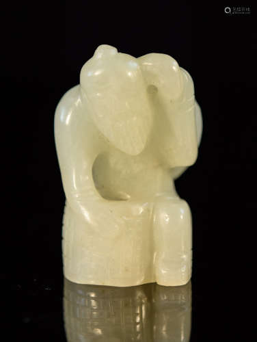Chinese White Jade Carving of a Fisherman