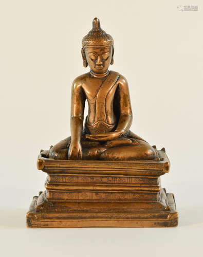 Early Tibet Bronze Buddha Seated on Square Base