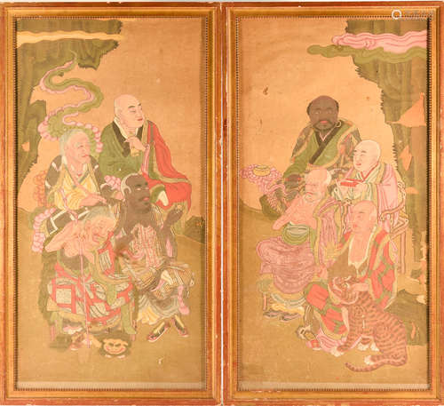 Pair Chinese Painting of Lohans