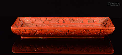Chinese Carved Cinnebar Lacquer Tray