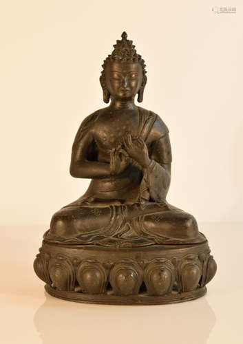 Tibet Nepal Bronze Seated Buddha on Lotus Base