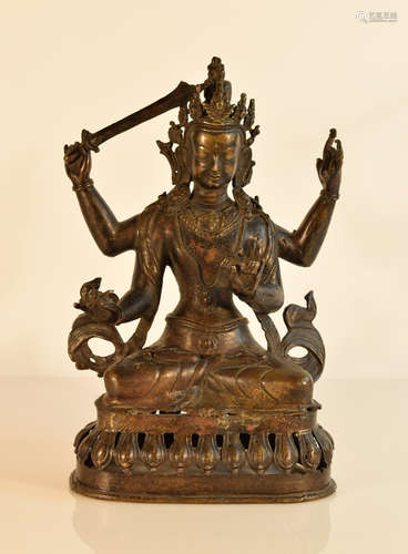 Tibetan Bronze Buddha with Sword