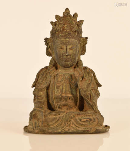 Chinese Ming Bronze Seated Buddha with Hand Up