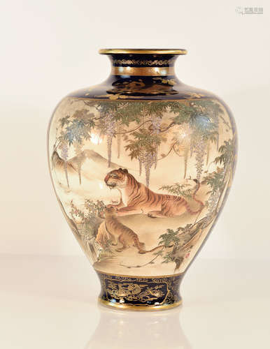 Japanese Satsuma Vase with Tiger Scene