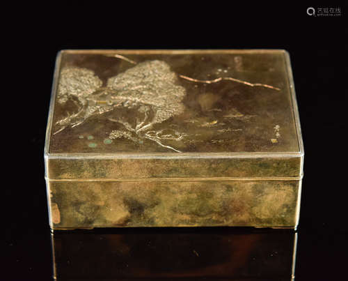 Japanese Silver Box with landscape Scene