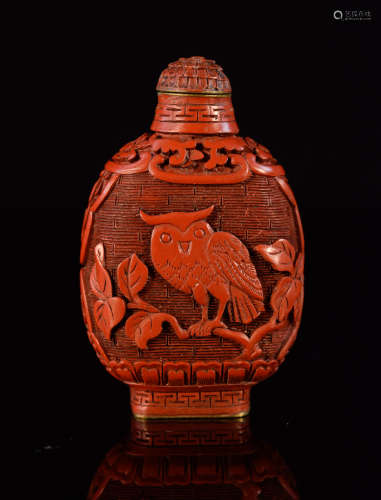Chinese Carved Cinnebar Snuff Bottle