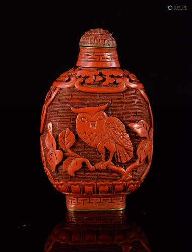 Chinese Carved Cinnebar Snuff Bottle