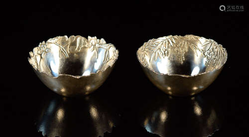 Japanese Silver Bowls with Lotus Motif