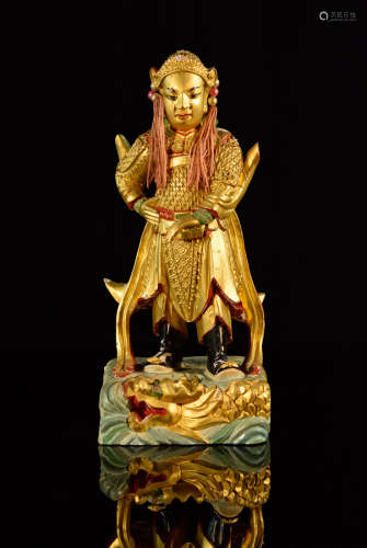 Chinese Gilt Lacquer Wood General Figurine