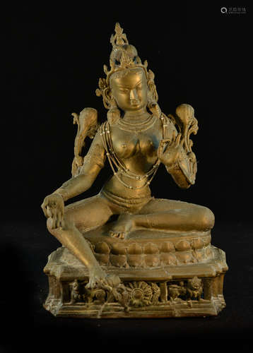 Large Indian Bronze Seated Tara