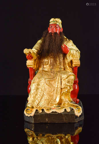 Chinese Lacquered Wood Carving of General Kuan