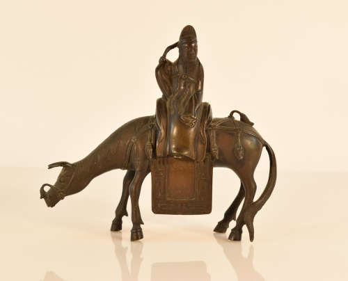 Chinese Figural Bronze Censer of Scholar on Mule