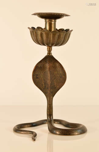 Indian Bronze Oil Lamp of Snake Shape