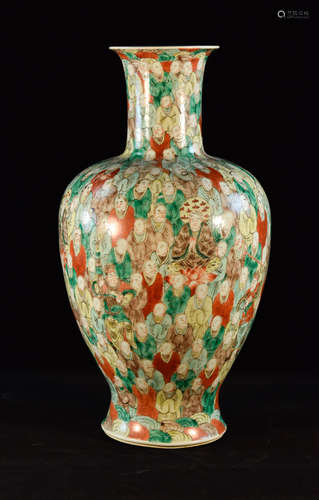 Chinese Famille Verte Porcelain Vase with Lohan Scene