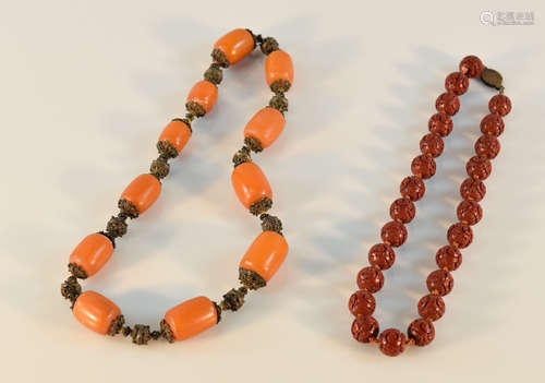 Chinese Amber and Cinnebar Beads