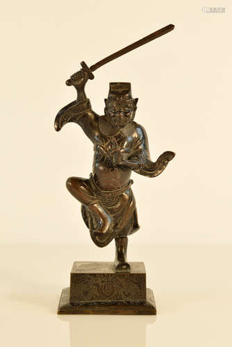 Chinese Bronze Figurine with Sword in Hand