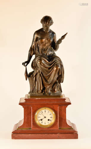 Grand Tour French Bronze Figural Clock with Marble Base