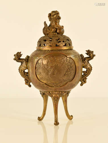 Chinese Bronze Censer with Dragon on Side