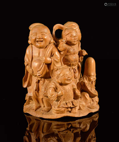 Japanese Boxwood carving of Figural Group