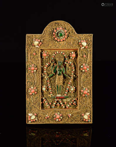 Nepalese Buddhist Plaque with Inlays