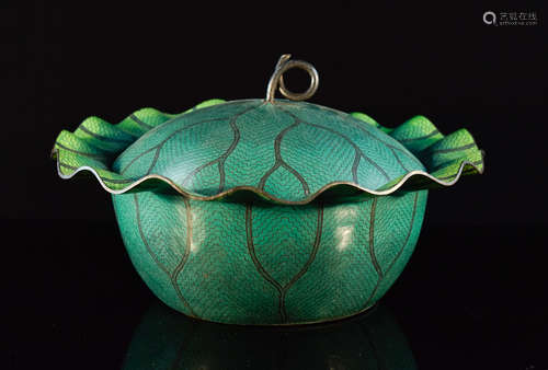 Chinese Cloisonné Lotus Shaped Covered Bowl