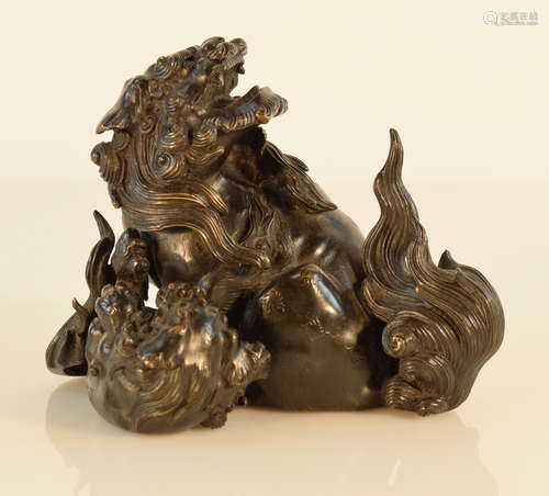 Japanese Bronze Shishi Foolion Group - Signed