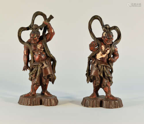 Japanese Edo Period Lacquered Wood Guardians