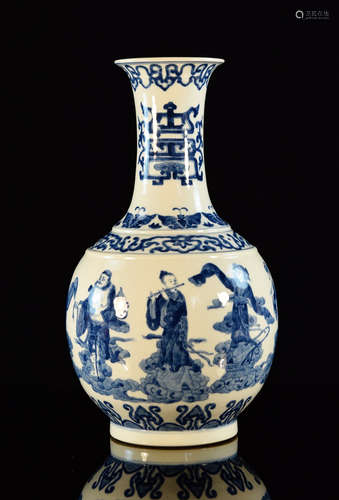 Chinese Blue White Porcelain Vase with Immortal Scene