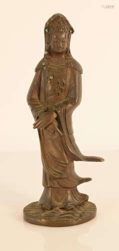 Chinese Bronze Kuanyin on Wave