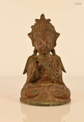 Chinese Ming Bronze Seated Buddha with Flute