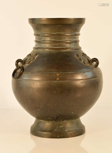 Chinese Bronze Vase with Gold and Silver Inlay