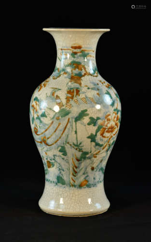 Chinese Crackle Glazed Vase with Warrior Scene