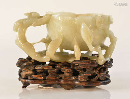 Chinese Carved Jade Cup with Stand