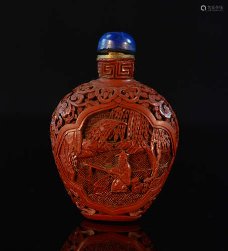 Chinese Carved Cinnebar Snuff Bottle