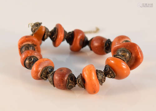 Chinese Tibetan Amber and Silver Buddhist Praying Bead