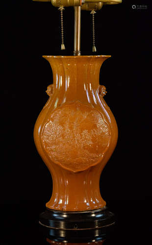 Chinese Molded Bisque Porcelain Vase Lamp