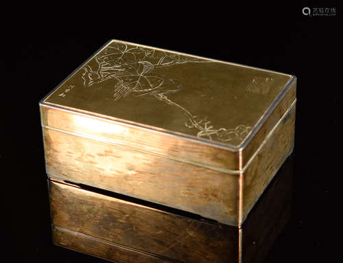 Japanese Silver Box with Bird Floral Scene