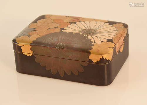 Japanese Lacquer Box with Silver Inlay