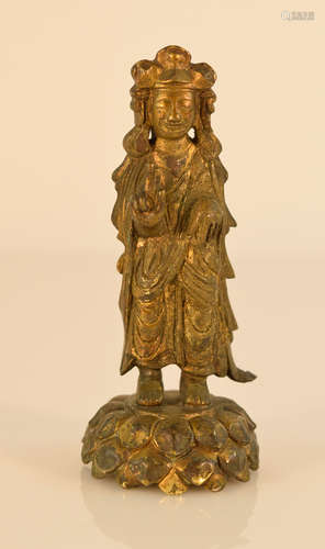 Chinese Gilt Bronze Standing Kuanyin