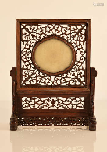 Chinese Rosewood Screen with Nephrite Jade Plaque