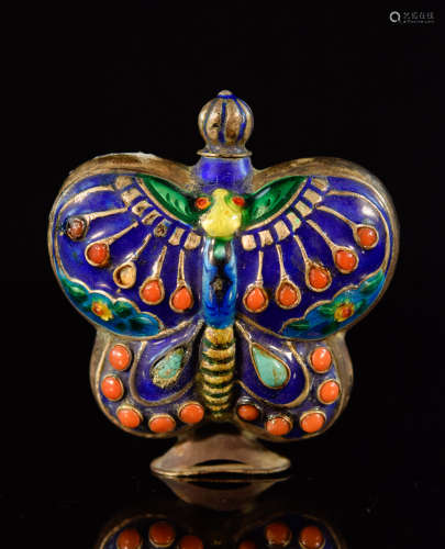 Chinese Silver Enameled Snuff Bottle