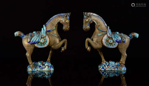 Pair Chinese Enameled Horse