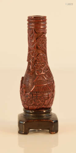 Chinese Ming Cinnebar Lacquer Vase with Base