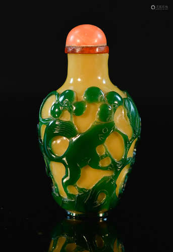 Chinese Peking Glass Snuff Bottle - Squirrel