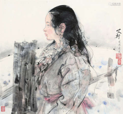 2012年作 藏族少女 镜框 设色纸本
