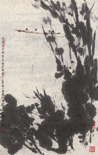 2011年作 北风荡天地 有鸟鸣空林 镜心  设色纸本