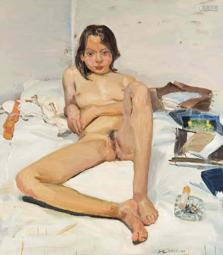 2000-2001年作 躺在床上的裸女 油彩 画布